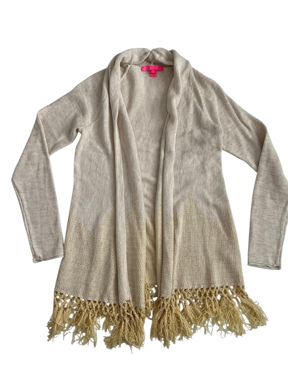 Lilly Pulitzer Cream Open-Front Fringe Cardigan